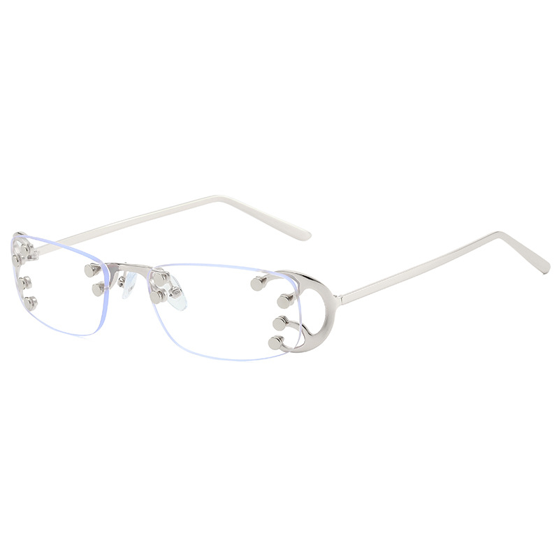 Metal Photo Panel - Studded Rimless Metal Frame Sunglasses Retro